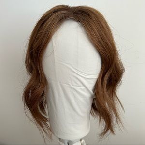 Lace Front Silk Top Remy Human Hair Topper 7.5x8 Color 6-8R Pecan w Roots 14"